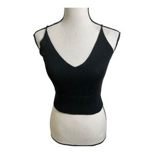 Italian womens V-neck knit crop top black baumwolle cotton size Small
